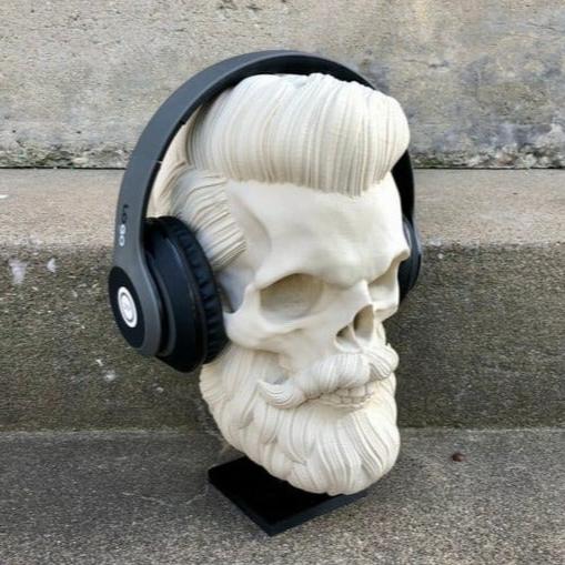 Bearded Skull Sculpture Headphone Stand