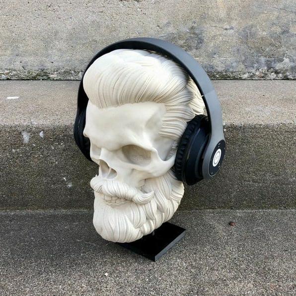 Bearded Skull Sculpture Headphone Stand